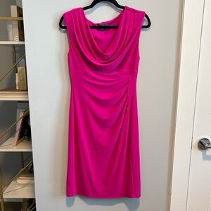 Lauren Ralph Lauren Bold Pink Midi Dress with Cowl Neck